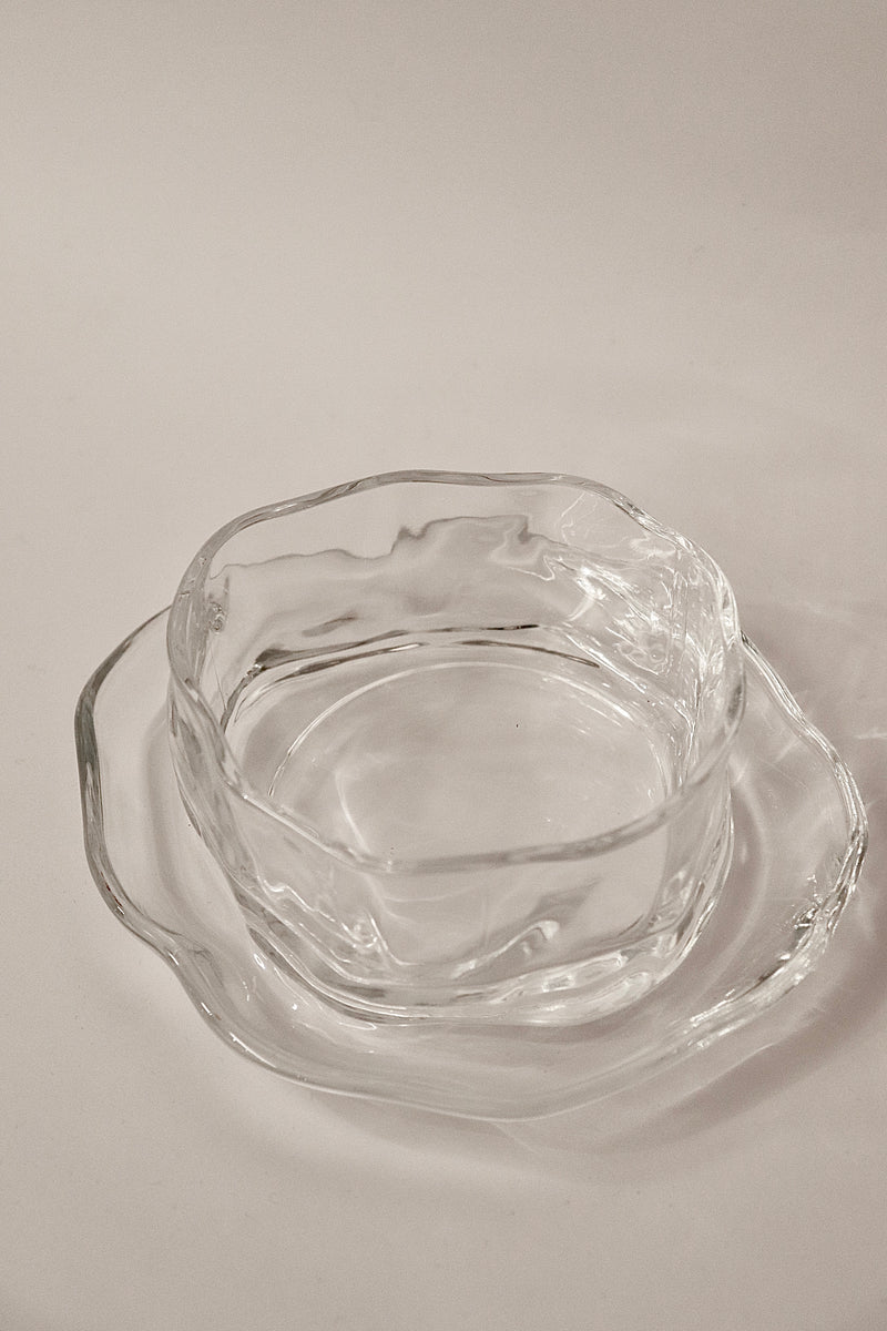 6er Glasschalen + Untersetzer Set Wavy Clear