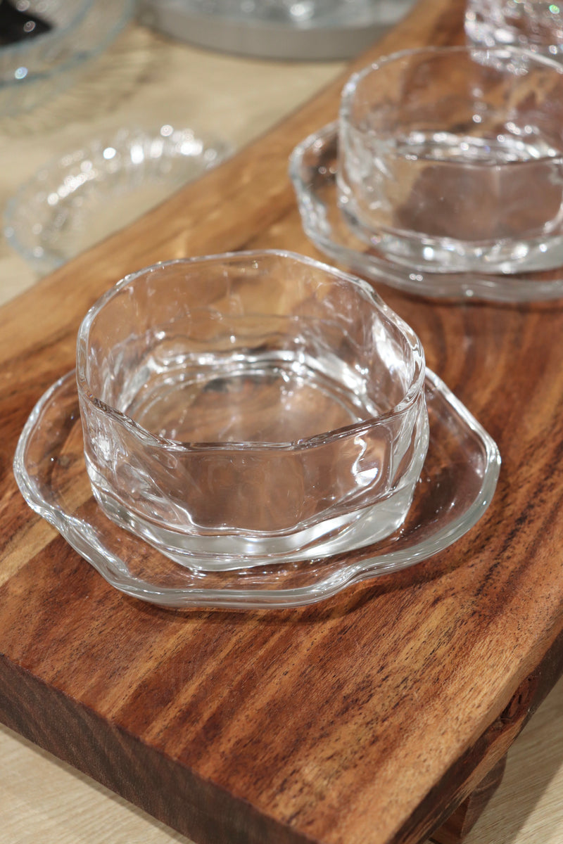 6er Glasschalen + Untersetzer Set Wavy Clear