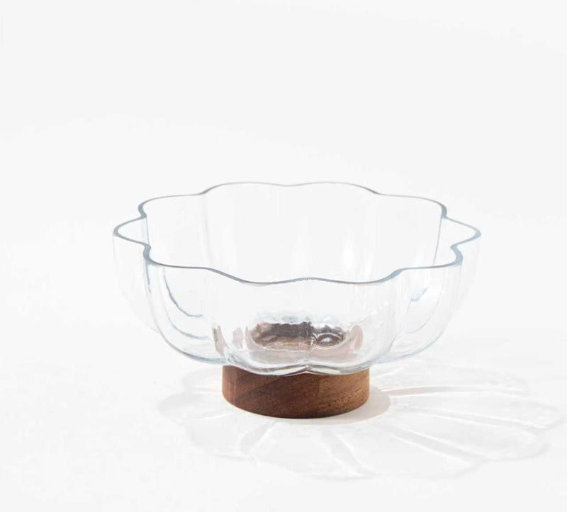 Glasschüssel auf Akaziefuß 21,8cm