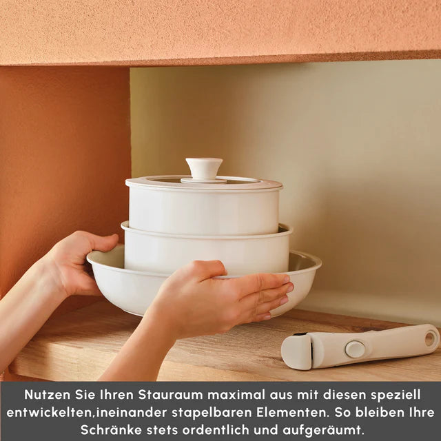 Karaca Comfort Cream 6-Teiliges Topfset mit abnehmbaren Griffen Induktionsgeeignet