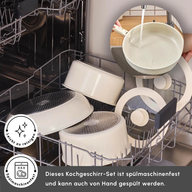 Karaca Comfort Cream 6-Teiliges Topfset mit abnehmbaren Griffen Induktionsgeeignet