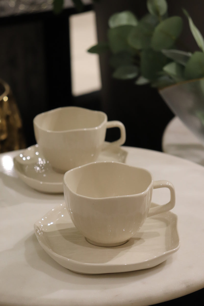 Cermico Beige Kaffeetassenset 12 teilig für 6 Personen — Alim Home