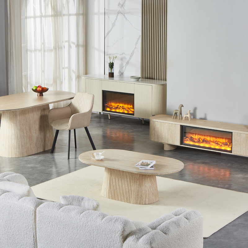 Esstisch + Couchtisch Set mit Keramikplatte Sandsteinoptik