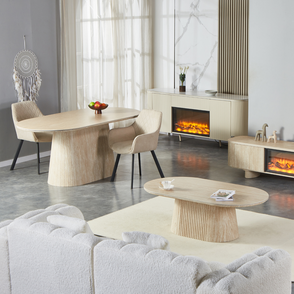 Esstisch + Couchtisch Set mit Keramikplatte Sandsteinoptik — Alim Home