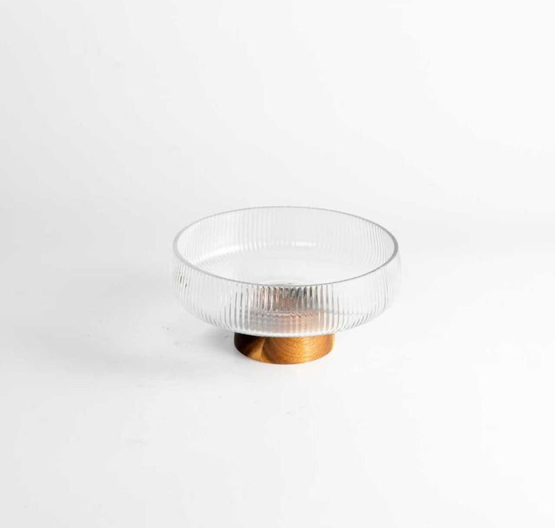 Glasschüssel auf Akaziefuß 20,5cm