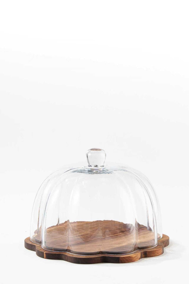 Akazie Tortenplatte mit Glashaube 31cm