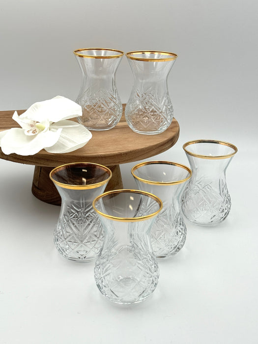 Pasabahce Timeless Teeglas 6 teilig mit goldfarbenem Rand