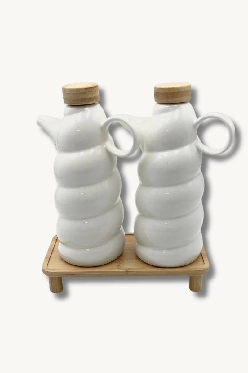 Pamira Öl- & Essigflasche Set mit Stand