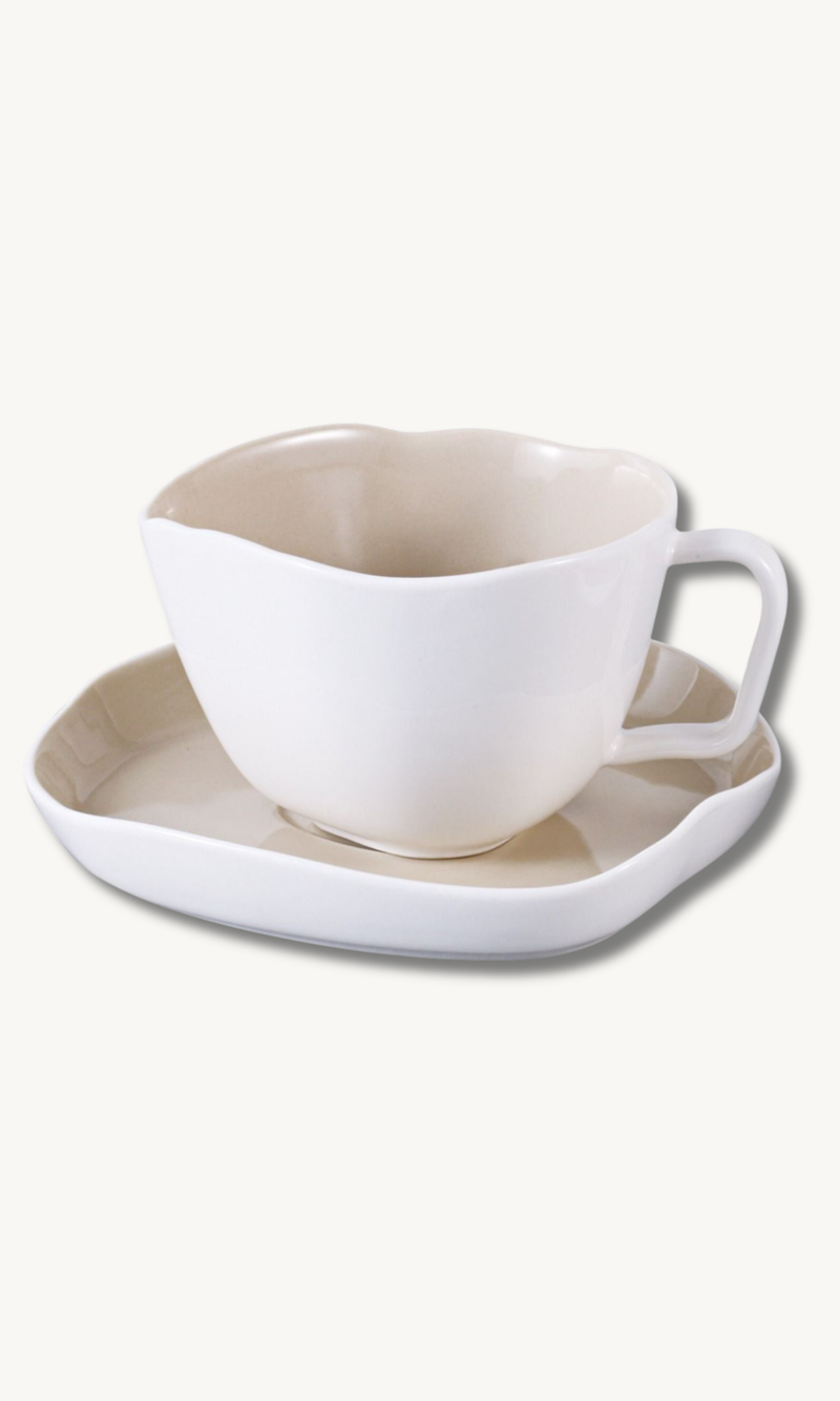 Bonnes White/Beige Mokkaset 12 teilig für 6 Personen