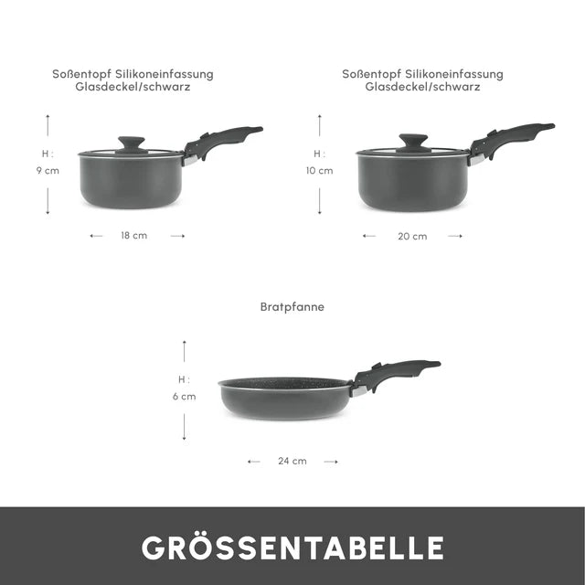 Karaca Comfort Grey 6-Teiliges Topfset mit abnehmbaren Griffen Induktionsgeeignet
