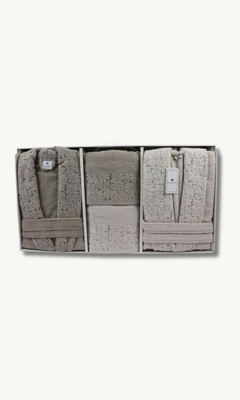 Vera Beige/Hellbeige Bademantelset 6 teilig