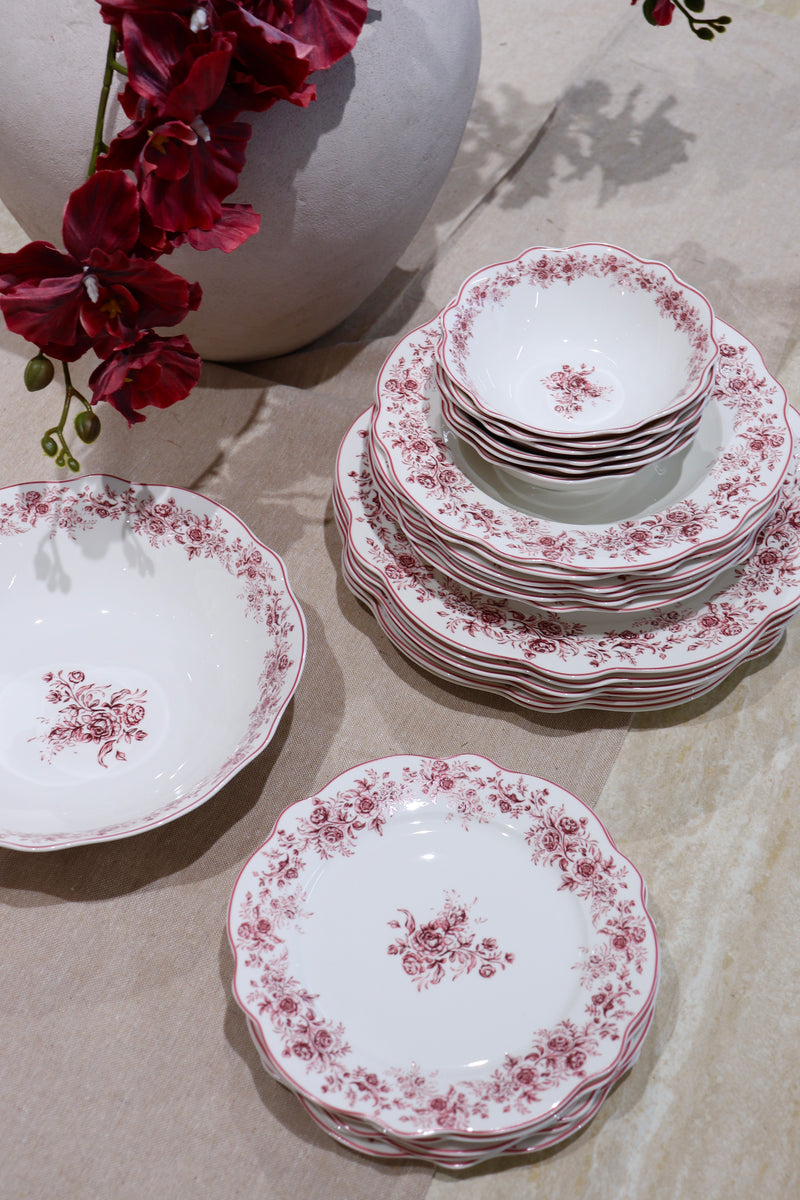 Vintage Rose Red 25 teiliges Tafelservice für 6 Personen