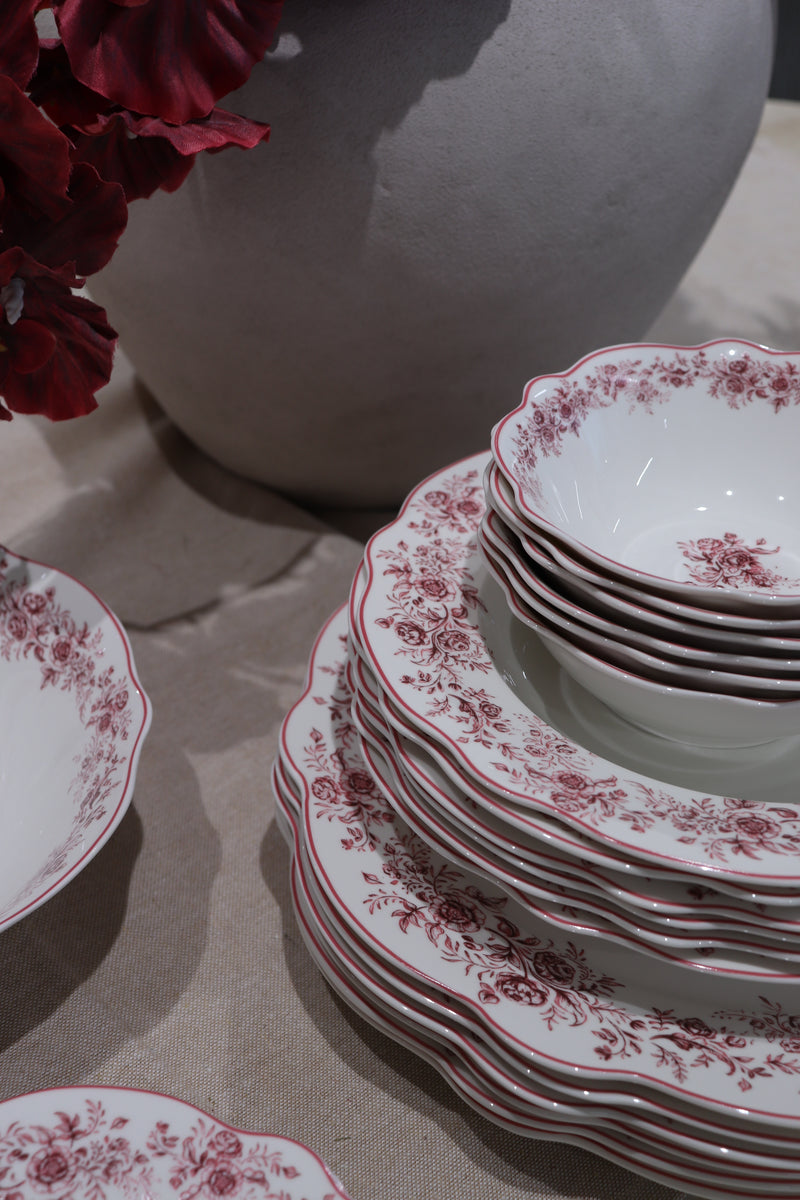 Vintage Rose Red 25 teiliges Tafelservice für 6 Personen