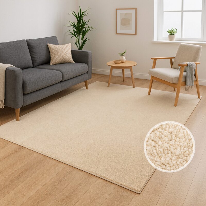 Calma 200 Beige Waschbarer Teppich