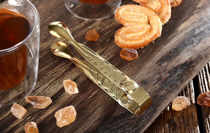 Zuckerzange Rosendekor Gold