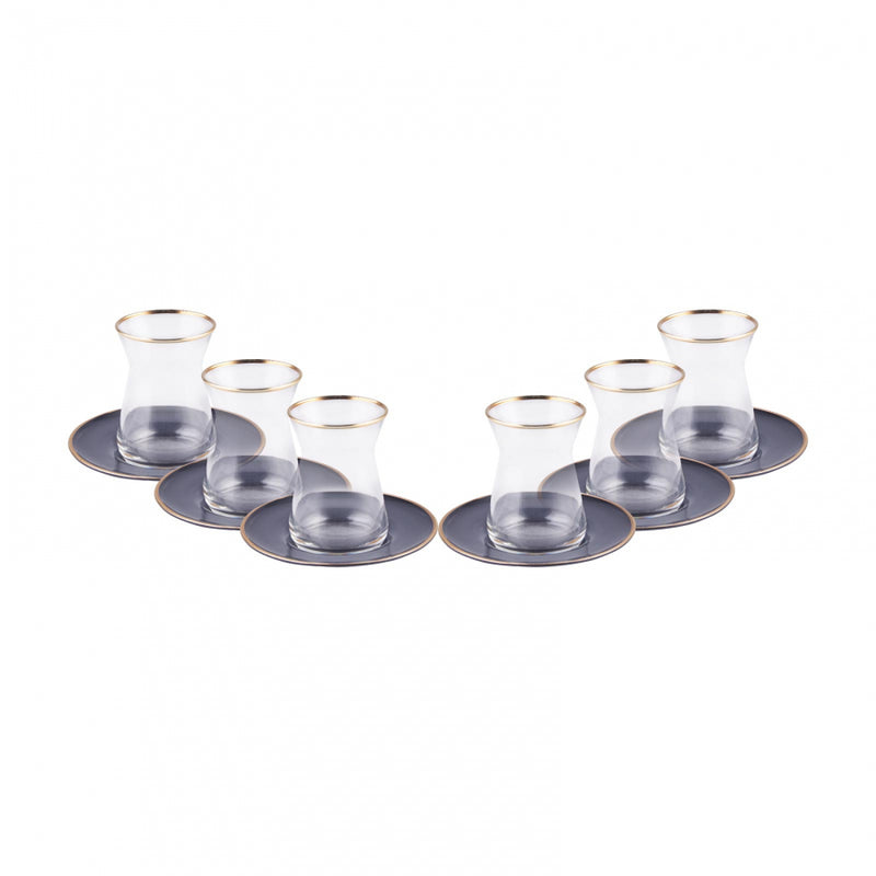 Karaca Retro Anthrazit Teegläserset 12 teilig für 6 Personen
