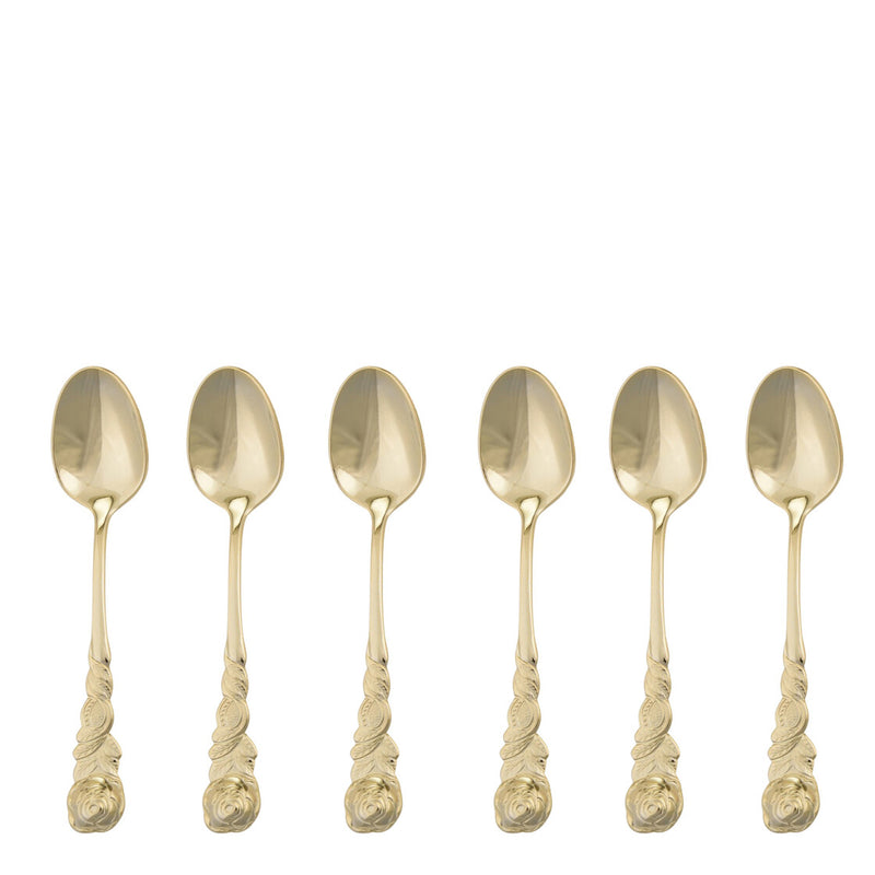 6 Stück Teelöffel mit Rosendekor Goldfarben