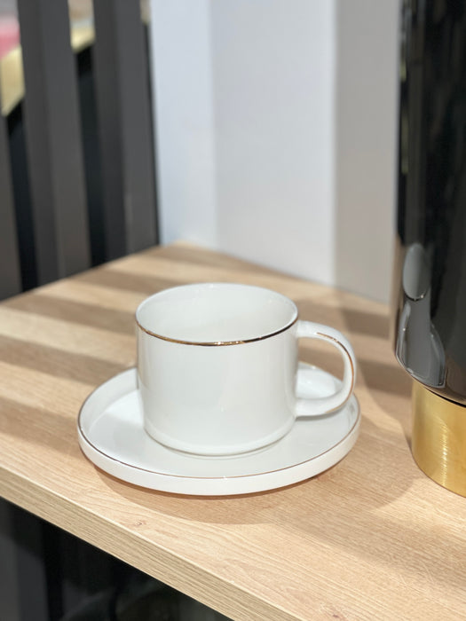 Weiss-Gold Kaffeetassenset 12 teilig für 6 Personen