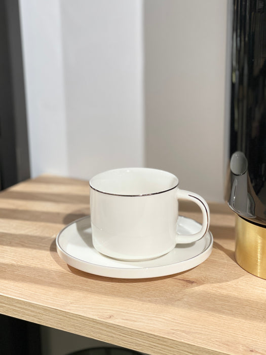 Weiss-Silber Kaffeetassenset 12 teilig für 6 Personen
