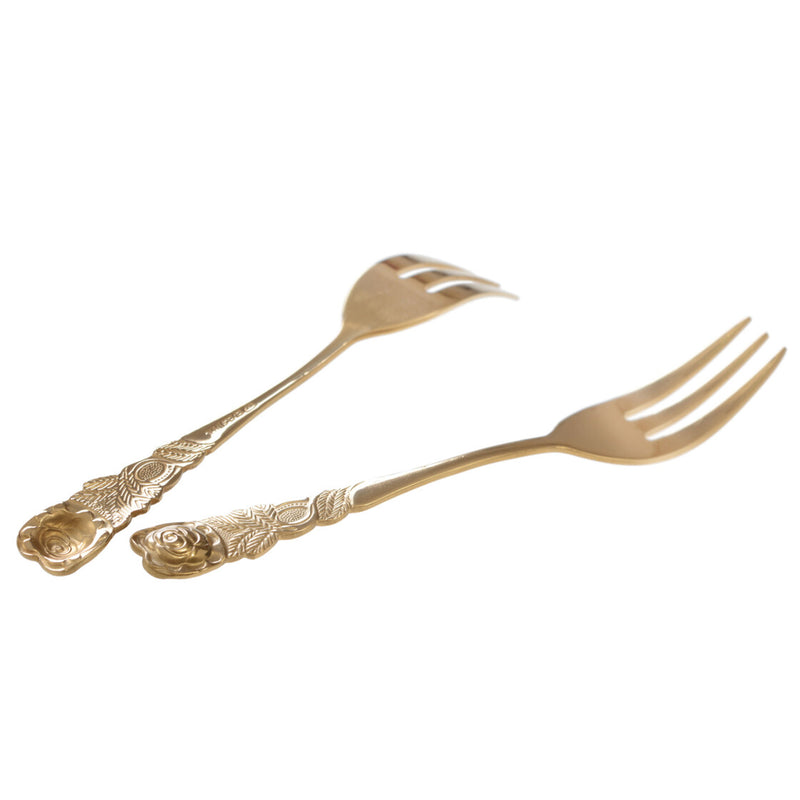 6 Stück Kuchengabel mit Rosendekor Goldfarben