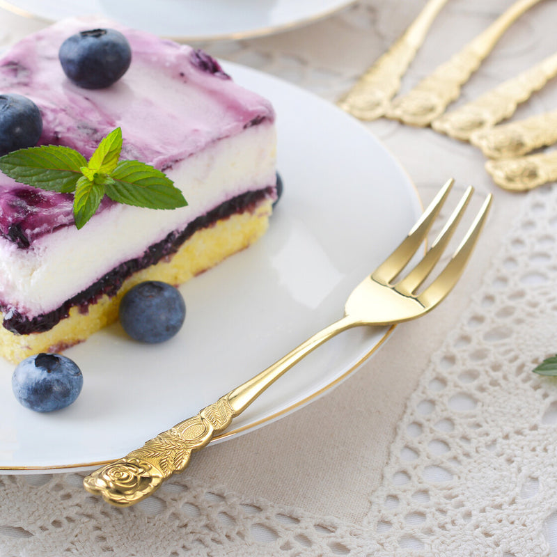 6 Stück Kuchengabel mit Rosendekor Goldfarben