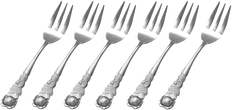 6 Stück Kuchengabel mit Rosendekor Silber